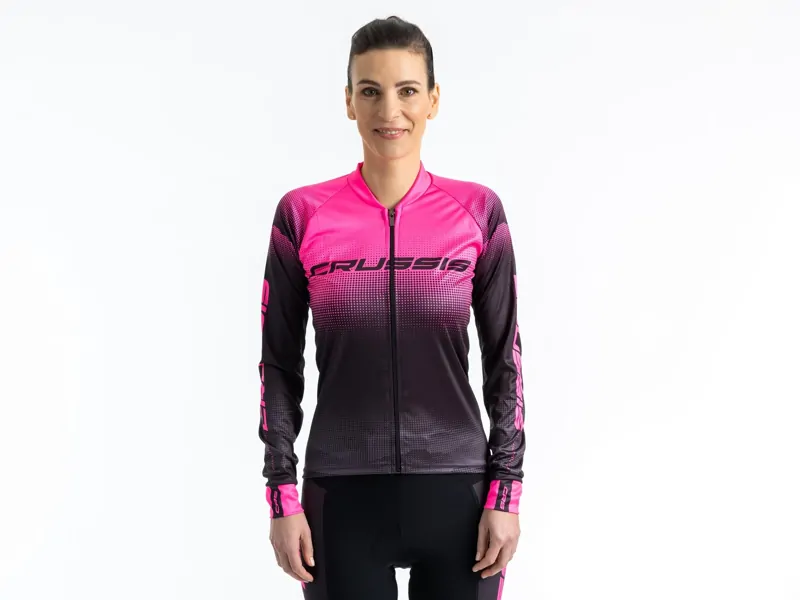Crussis Cyklistický dres dámský dlouhý rukáv černá/růžová