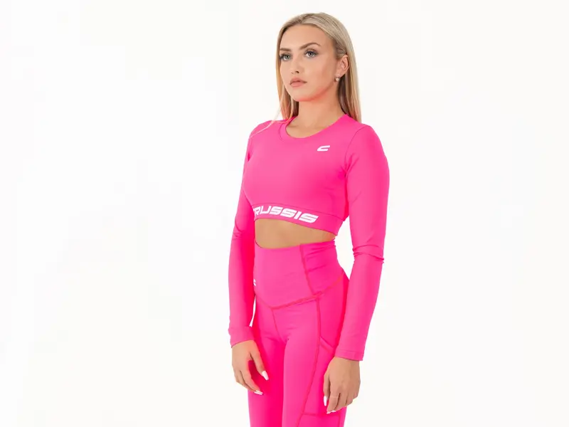 Crussis Crop Top dámský dlouhý rukáv NEON PINK