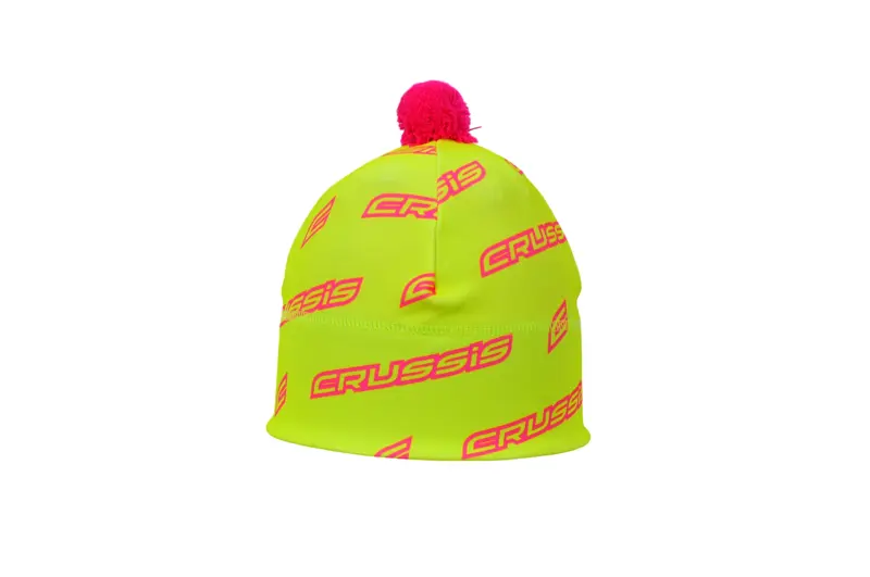 Crussis Čepice zimní s bambulí žlutá/růžová fluo