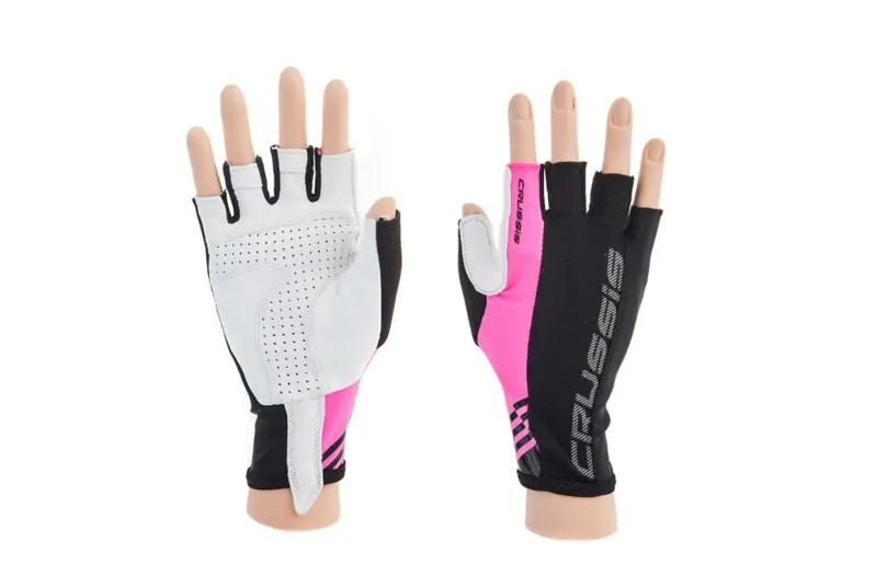 Crussis Cyklistické rukavice černá/růžová fluo