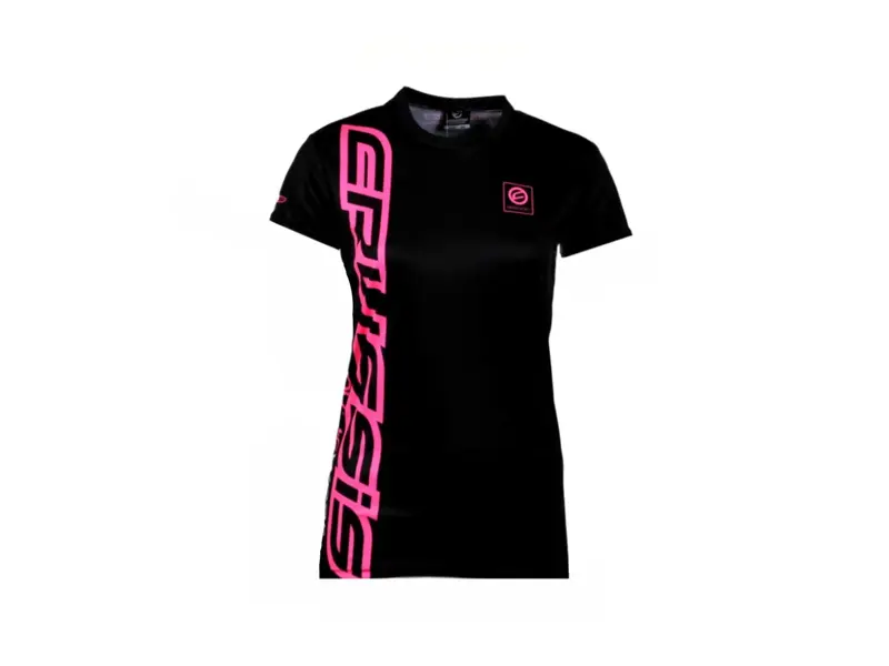 Crussis Triko dámské krátký rukáv černé/růžové fluo logo